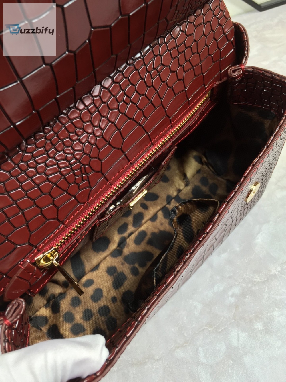 Dolce  Gabbana Medium Sicily Bag In Foiled Crocodileprint Burgundy For Women 10.2In26cm Dg
