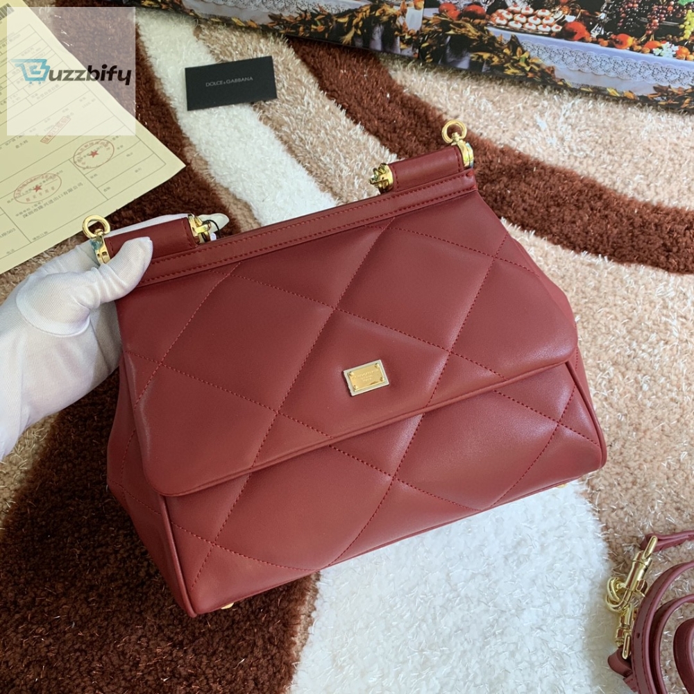 Dolce high & Gabbana Medium Sicily Bag In Quilted Burgundy For Women 10.2in/26cm DG  