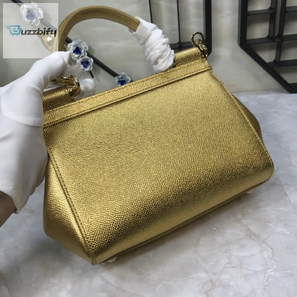 Dolce & Gabbana Medium Sicily Handbag In Dauphine Gold For Women 10.2in/26cm DG  