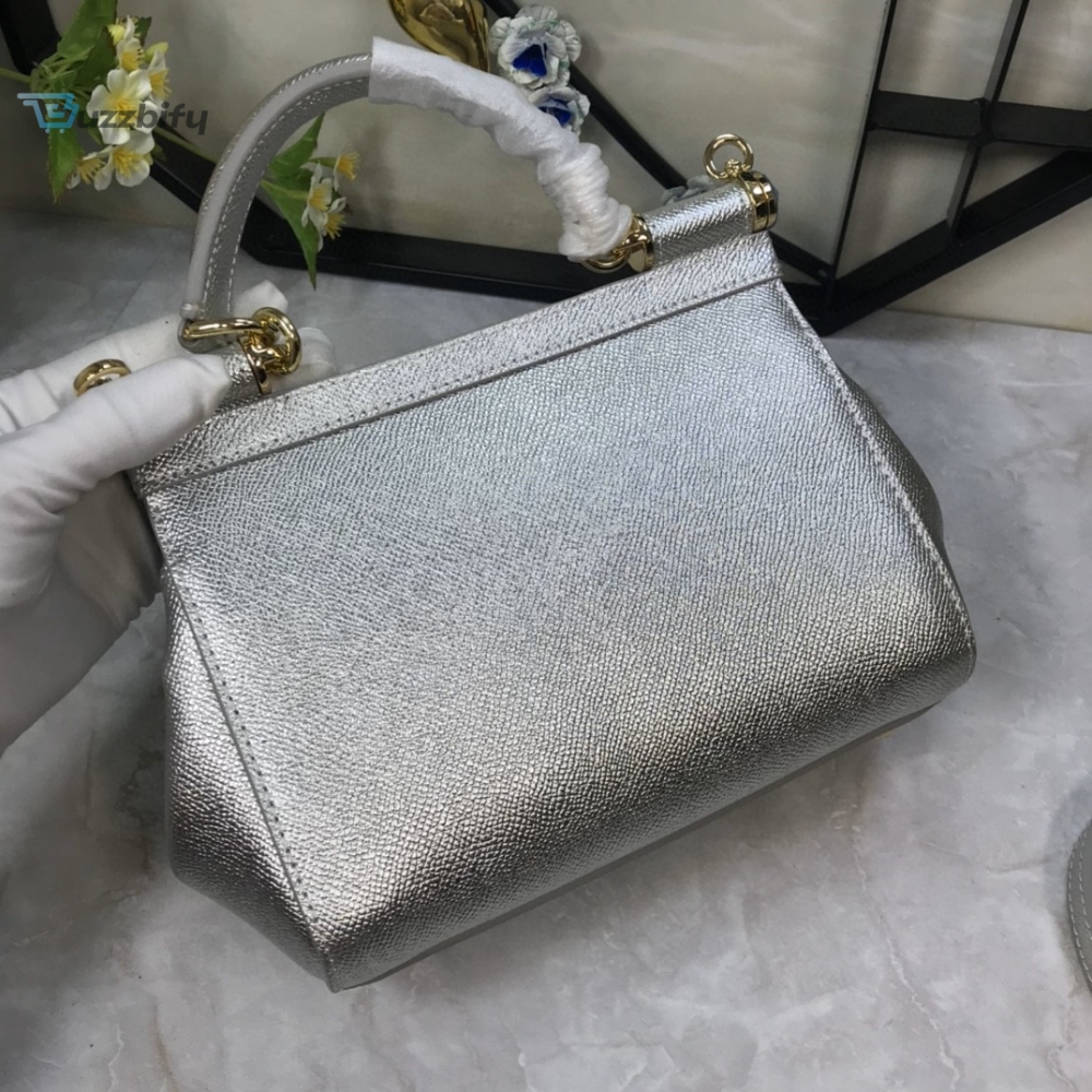 Dolce & Gabbana Medium Sicily Handbag In Dauphine Silver For Women 10.2in/26cm DG 