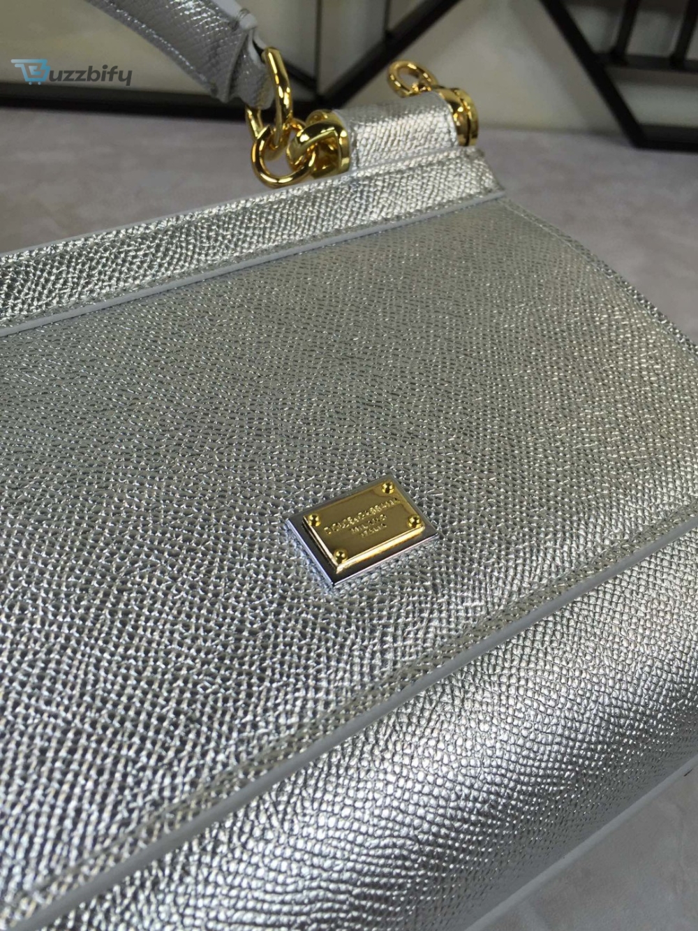 Dolce & Gabbana Medium Sicily Handbag In Dauphine Silver For Women 10.2in/26cm DG 