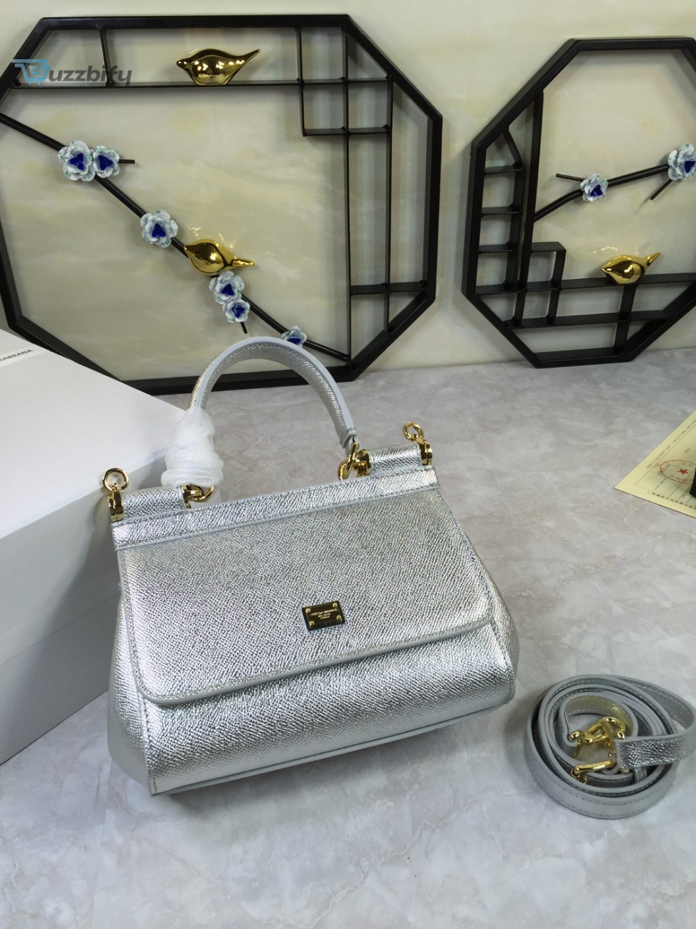 Dolce BOOTS & Gabbana Medium Sicily Handbag In Dauphine Silver For Women 10.2in/26cm DG 