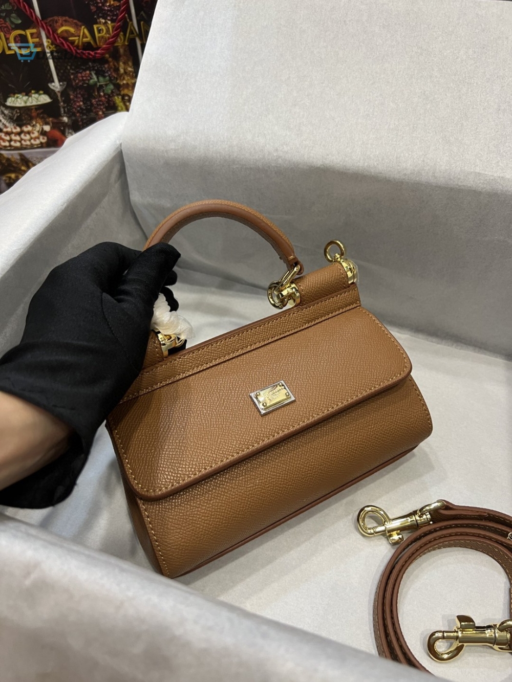 Dolce & Gabbana Small Sicily Bag In Dauphine Brown For Women 7.5in/19cm DG 