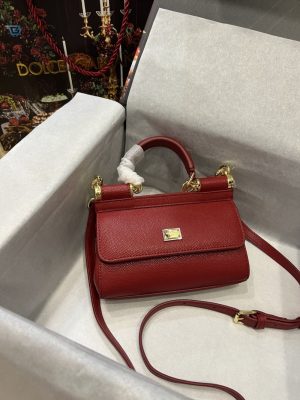 Dolce  Gabbana Small Sicily Bag In Dauphine Red For Women 7.5In19cm Dg