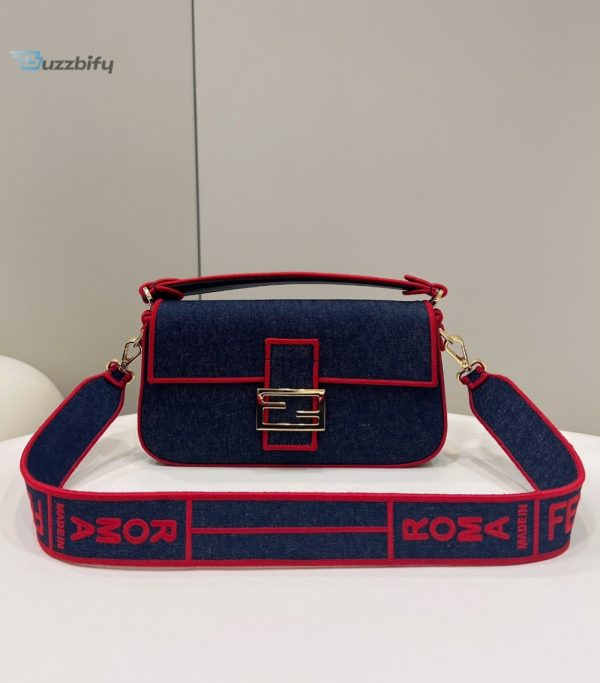 Fendi Baguette Blue Denim Red Border Bag For Woman 26Cm10in