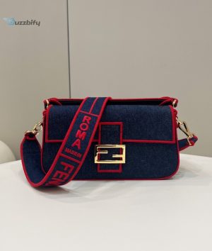 fendi baguette blue denim red border bag for woman 36cm 30in buzzbify 3 3