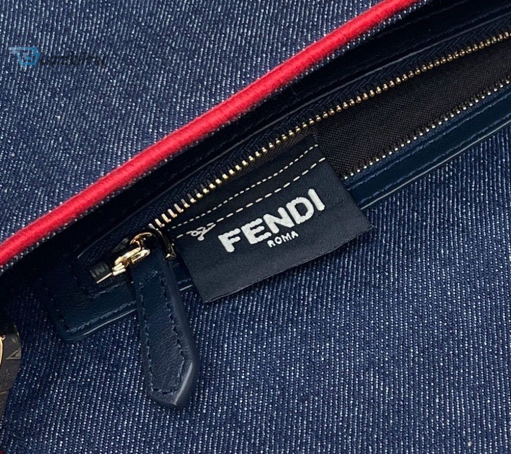 Fendi Baguette Blue Denim Red Border Bag For Woman 26cm/10in 