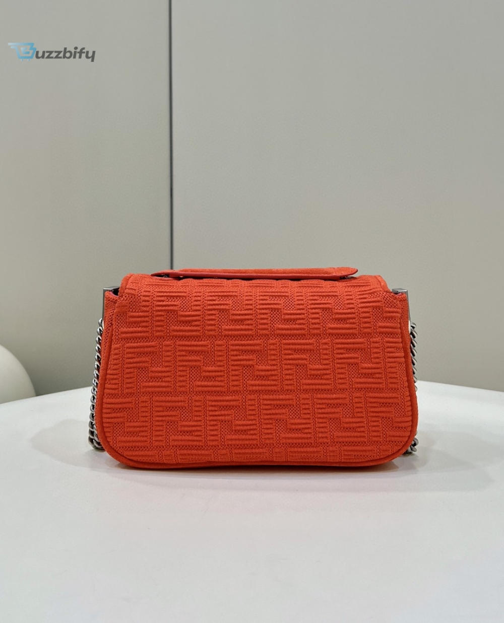 Fendi Baguette Chain Midi Red FF Fabric Bag For Woman 14.5cm/6in 8BR793AHW5F1F2I 