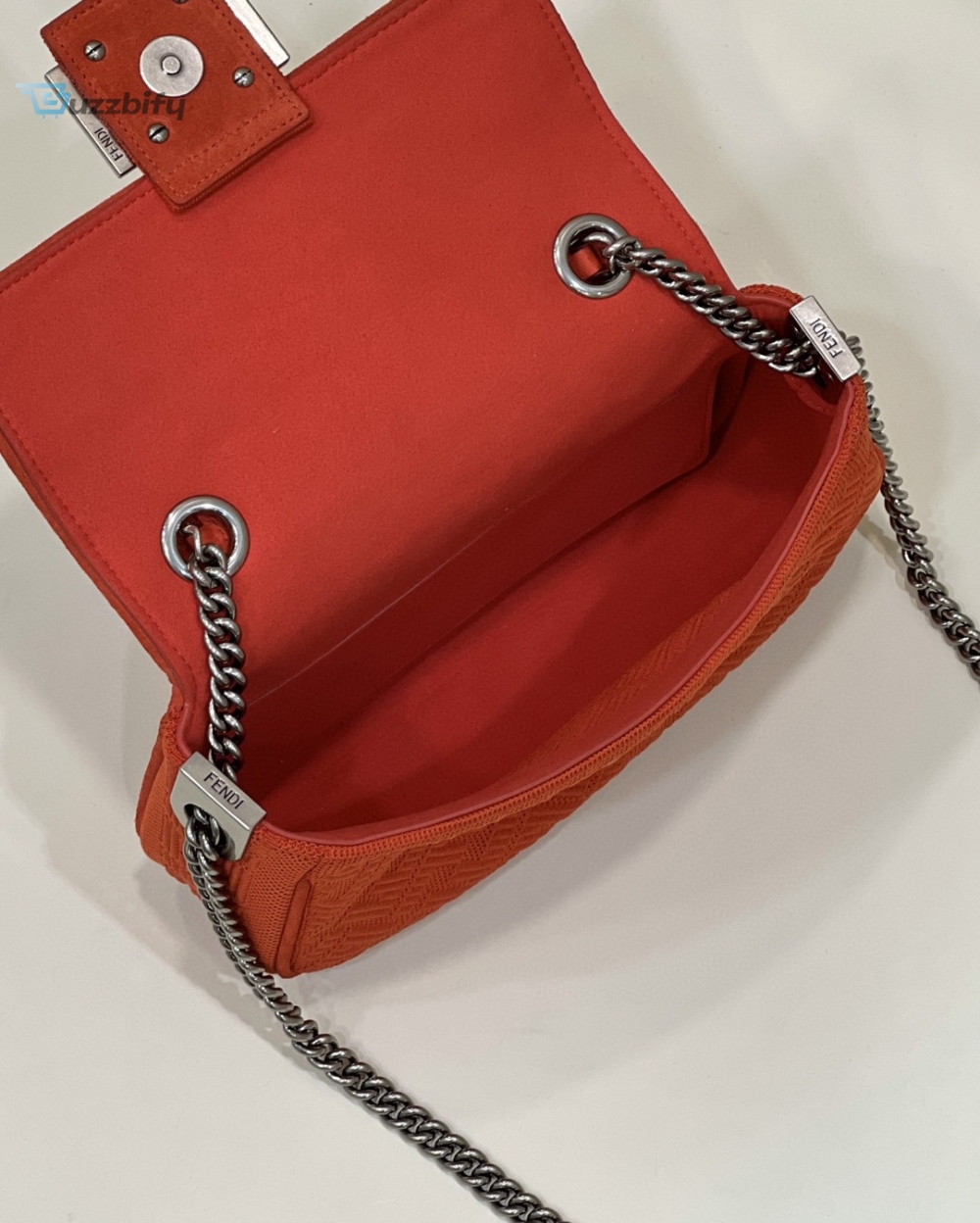 Fendi earrings Baguette Chain Midi Red FF Fabric Bag For Woman 14.5cm/6in 8BR793AHW5F1F2I 