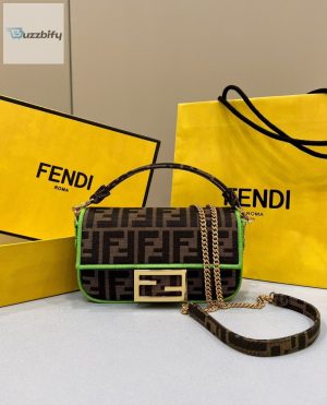 Fendi Baguette Small Brown Fabric Green Btwo-way Bag For Woman 18Cm7in