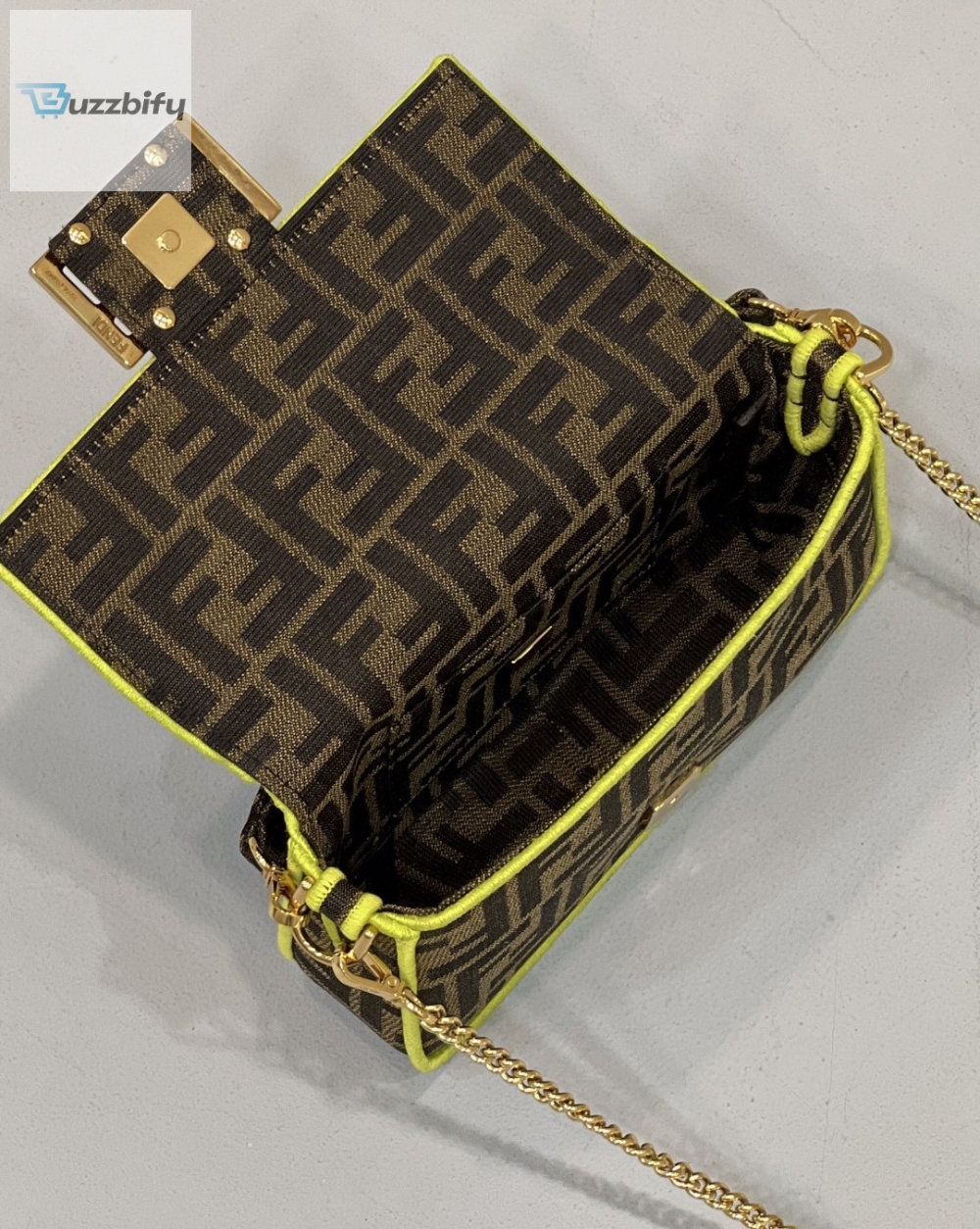 Fendi Baguette Small Brown Fabric Yellow Border Bag For Woman 18Cm7in