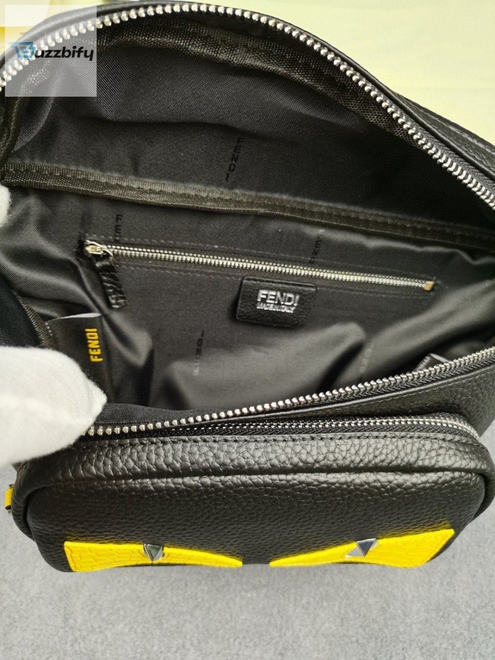 Fendi Little Monster Belt Bag Black/Yellow For Men, Men’s Bags 7.9in/20cm FF 