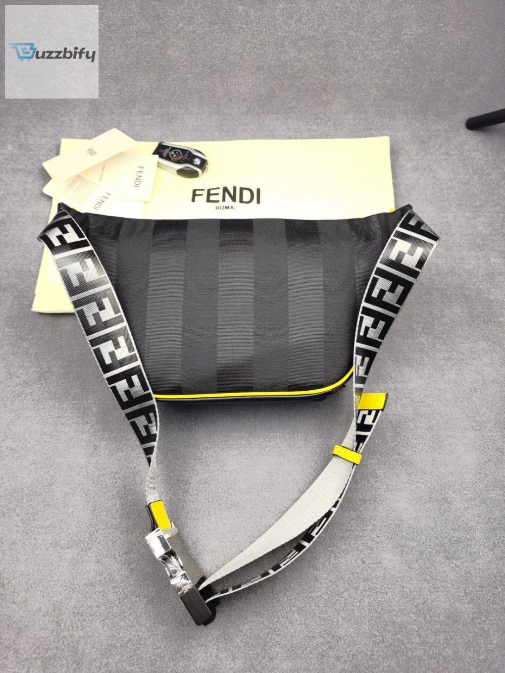 Fendi Little Monster Belt Bag Black/Yellow/Gray For Men, Men’s Bags 7.9in/20cm FF 