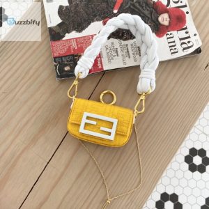 Fendi Nano Baguette Maxi Handle Yellow And White Bag For Woman 6.5Cm2.5In