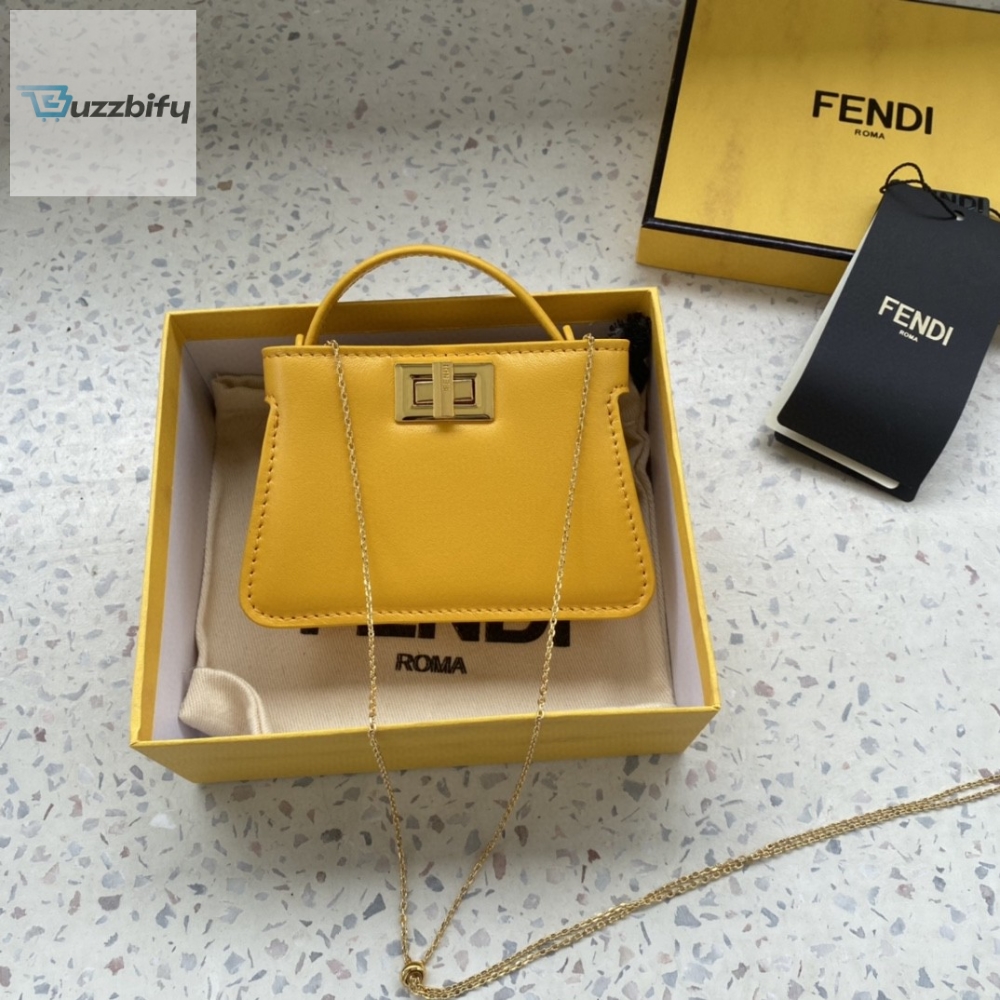Fendi turtleneck Nano Peekaboo Charm Crossbody Yellow Bag For Woman 12cm/4.5in 