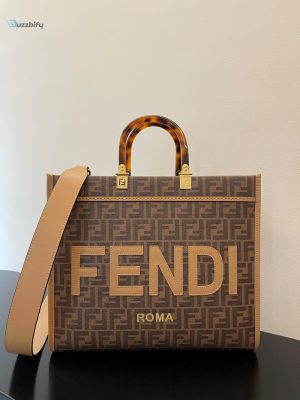 fendi sunshine medium brown ff jacquard fabric shopper bag for woman 31cm12in buzzbify 1