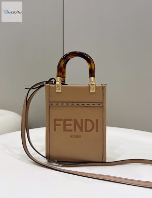 Fendi patch Sunshine Shopper Light Brown Mini Bag For Woman 13Cm5in