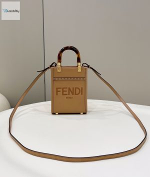 Fendi patch Sunshine Shopper Light Brown Mini Bag For Woman 13Cm5in
