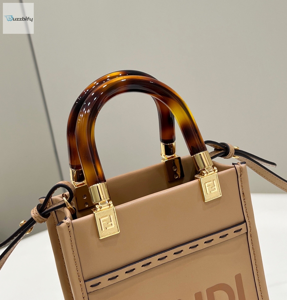Fendi patch Sunshine Shopper Light Brown Mini Bag For Woman 13cm/5in 