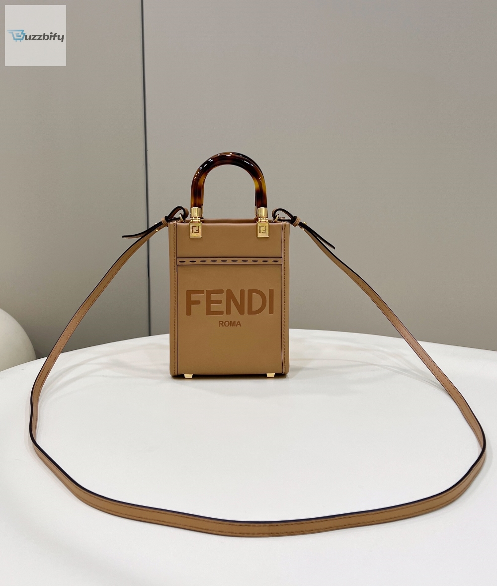Fendi patch Sunshine Shopper Light Brown Mini Bag For Woman 13cm/5in 