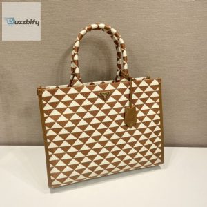 prada large symbole jacquard fabric handbag brownwhite for women womens bags 15 1