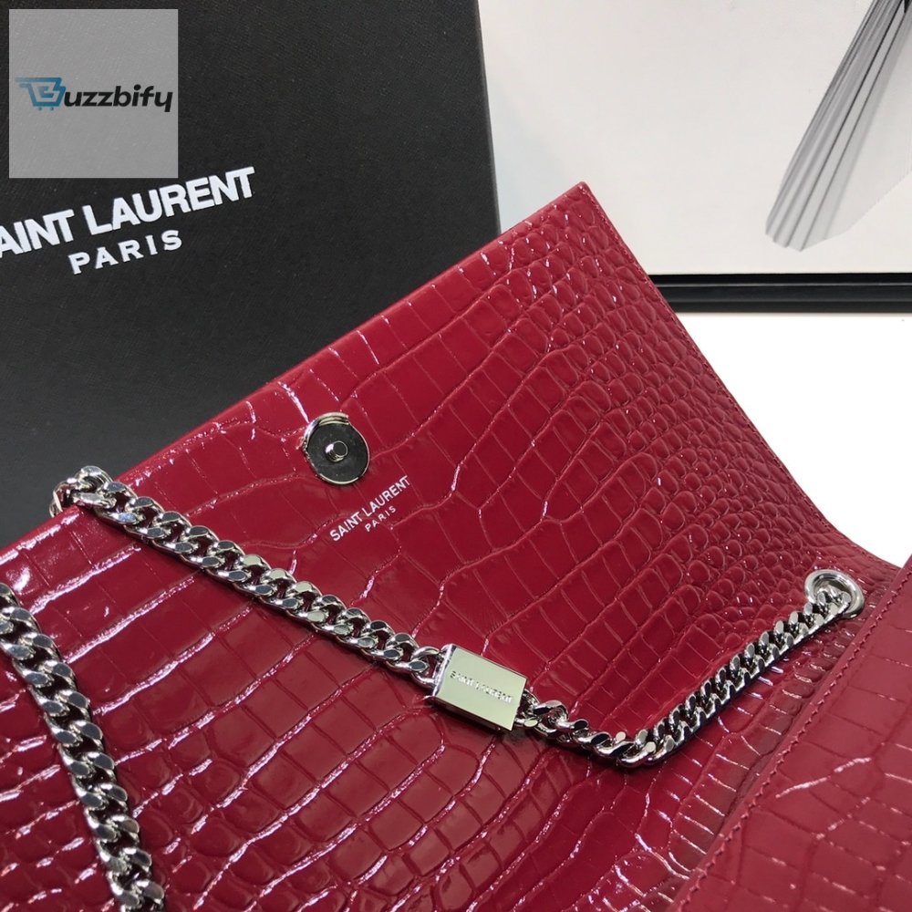 Saint Laurent Kate Medium Chain Bag With Tassel In Shiny-Embossed Burgundy For Women 9.4in/24cm  