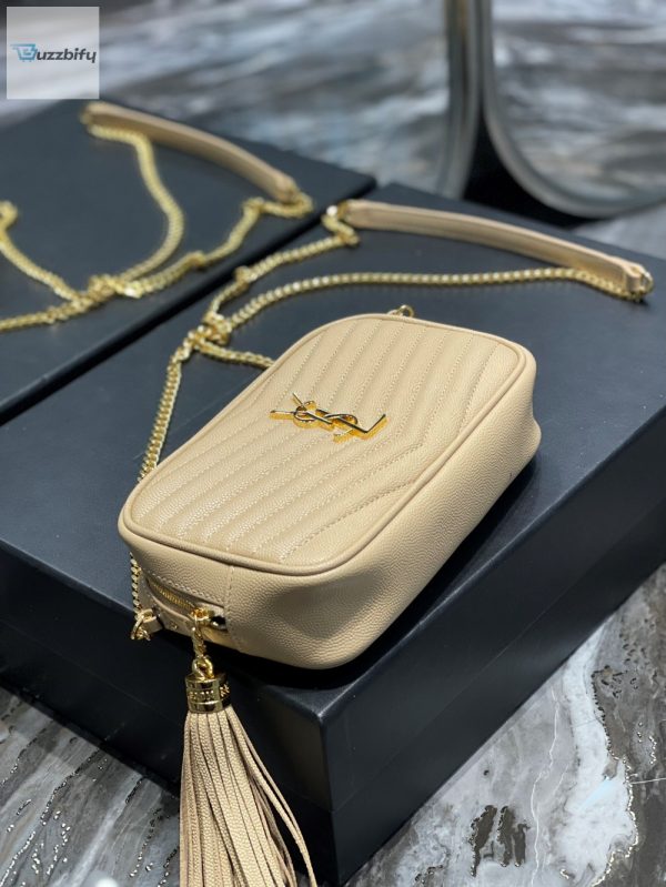 saint laurent lou mini bag beige in quilted grain de poudre with gold hardware for women 7 8
