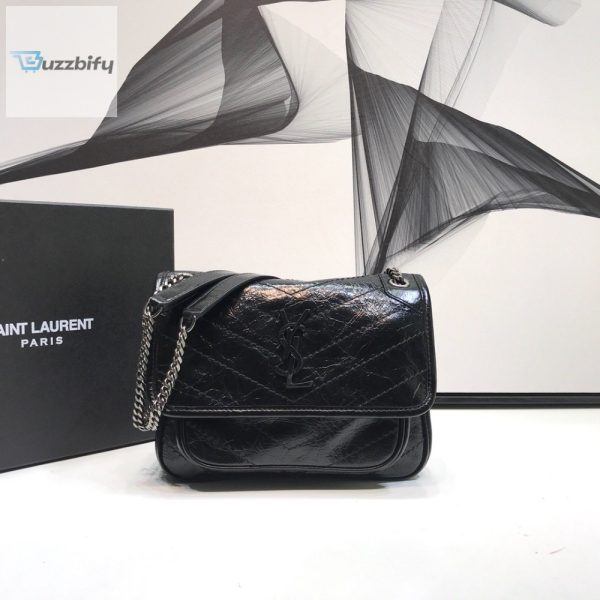 Saint Laurent Niki Baby Chain Bag In Crinkled Vintage Black For Women 8.2In21cm Ysl 6331600En041000