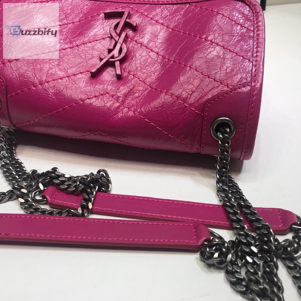 Saint Laurent Niki Baby Chain Bag In Crinkled Vintage Dark Pink For Women 8.2In21cm Ysl