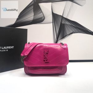 saint laurent niki baby chain bag in crinkled vintage dark pink for women 8