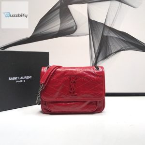 Saint Laurent Niki Baby Chain Bag In Crinkled Vintage Red For Women 8.2In21cm Ysl