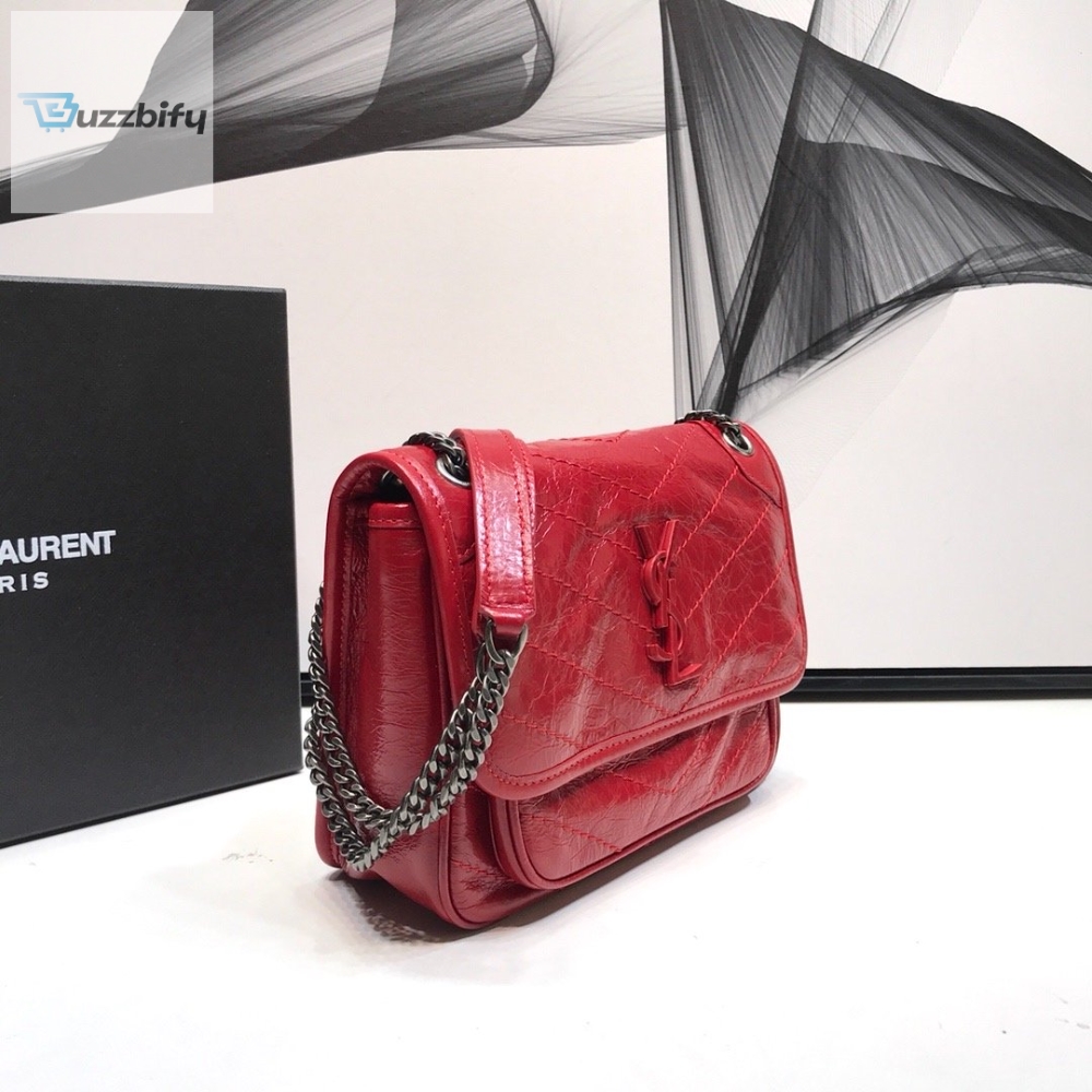Saint Laurent Niki Baby Chain Bag In Crinkled Vintage Red For Women 8.2in/21cm YSL 