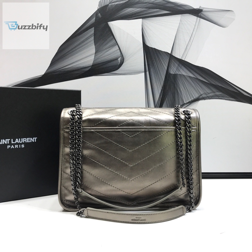 Saint Laurent Niki Medium Chain Bag In Crinkled Vintage Silver For Women 11in/28cm YSL  