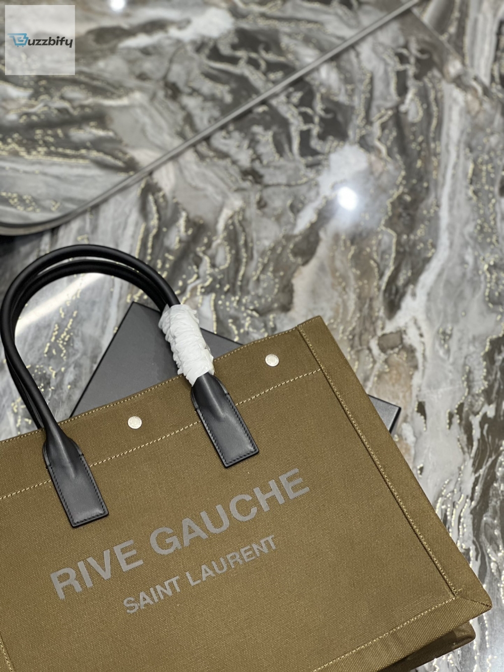 Saint Laurent Rive Gauche Small Tote Bag In Linen Khaki Brown For Women 15.4In39cm Ysl