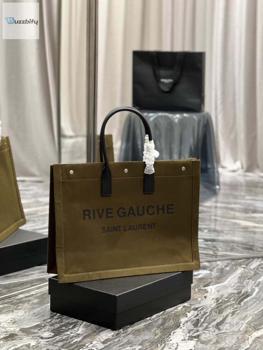 Saint Laurent Rive Gauche Tote Bag In Dark Kaki For Women 18.9in/48cm YSL 587273CWTFE2451 