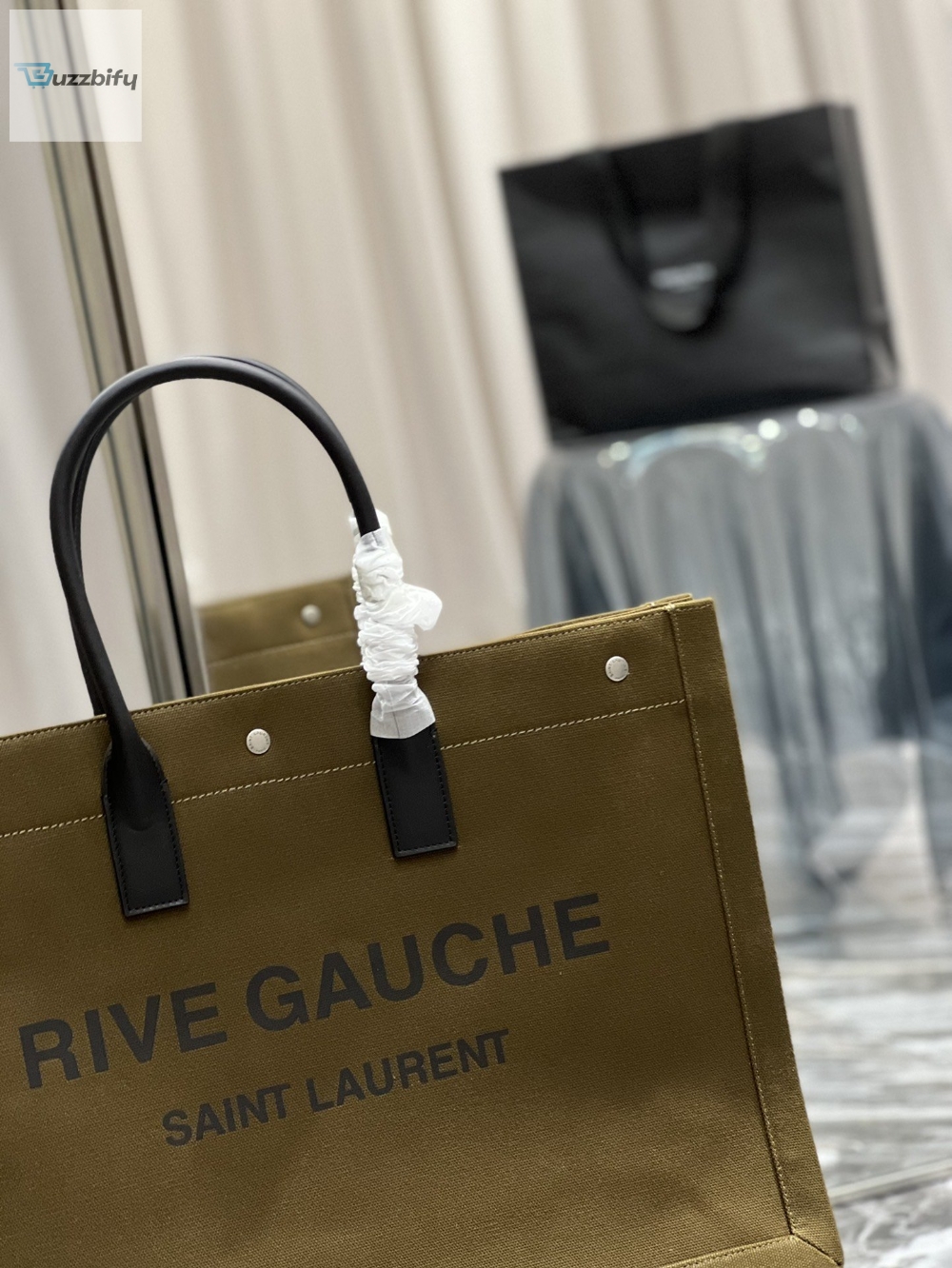 Saint Laurent Rive Gauche Tote Bag In Dark Kaki For Women 18.9in/48cm YSL 587273CWTFE2451 