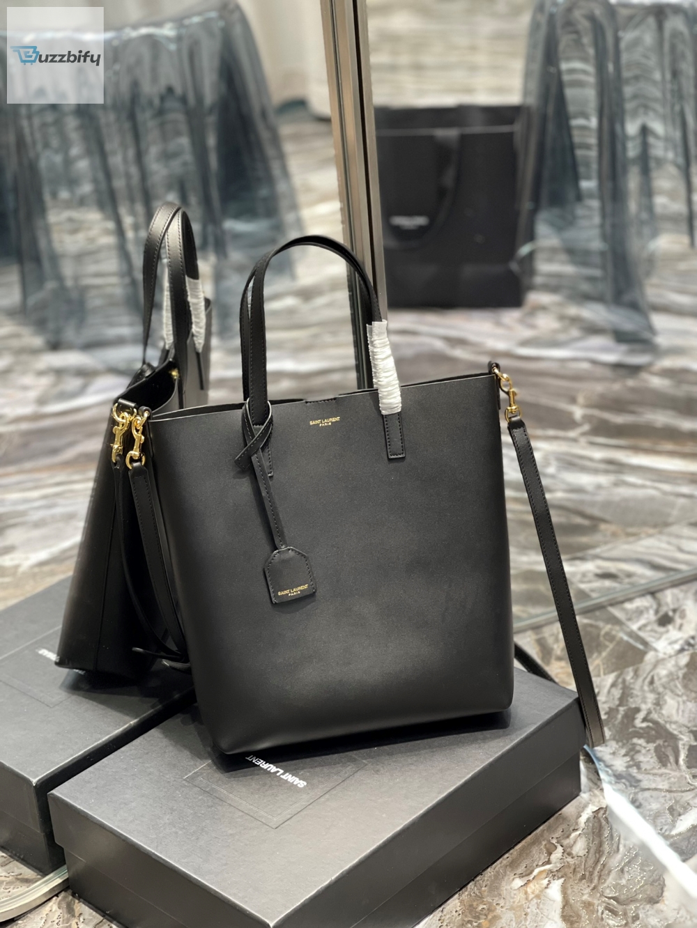 Saint Laurent Shopping Bag Black Toy In Supple For Women 11In28cm Ysl 600307Csv0j1000