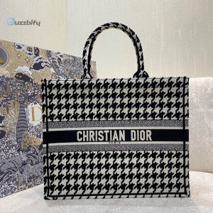 christian dior large dior book tote black houndstooth embroidery blackwhite for women womens handbags shoulder bags 42cm cd name embroidery upon request buzzbify 1