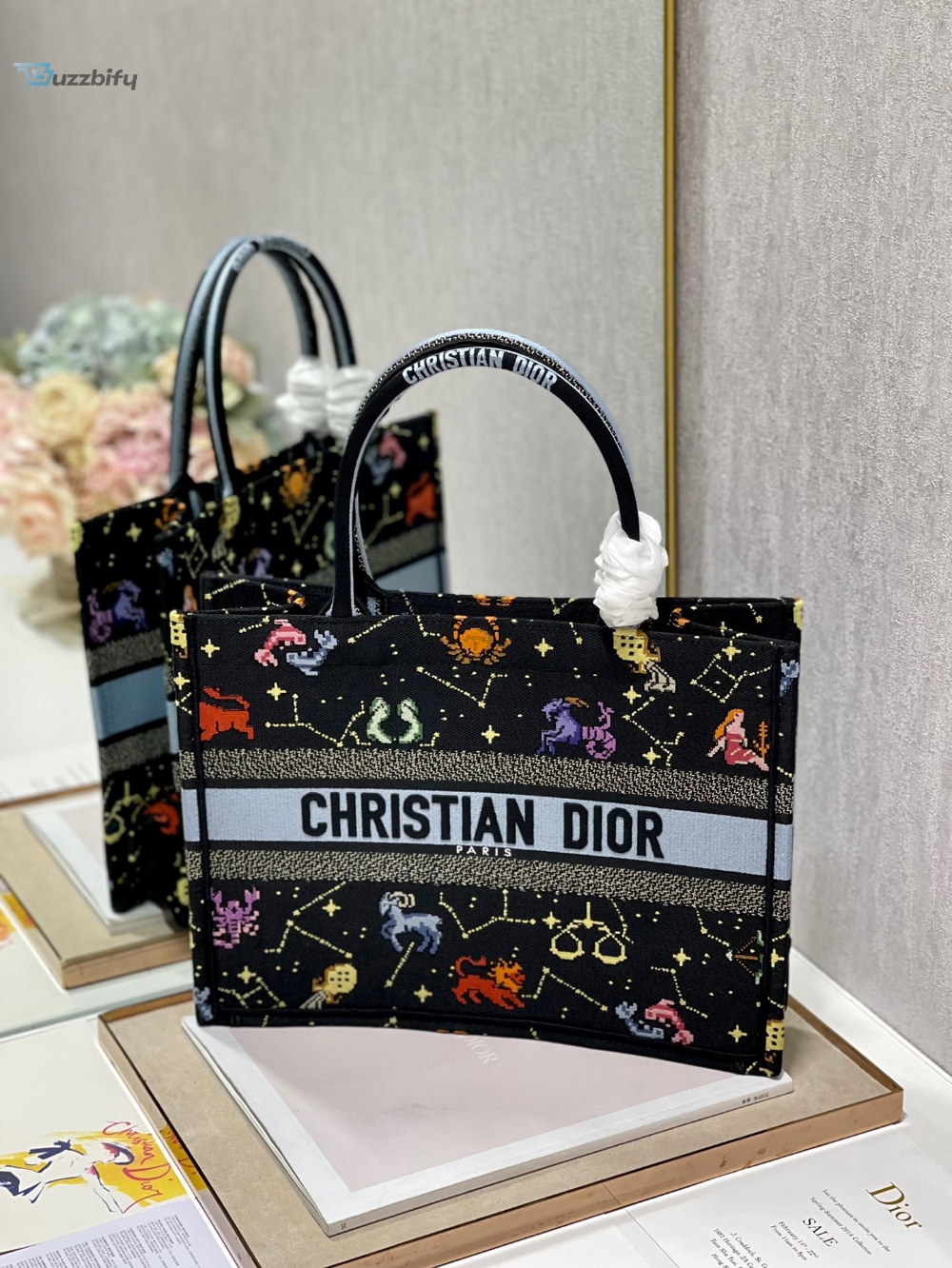 Christian Dior Medium Dior Book Tote Black Multicolor For Women Womens Handbags 14In36cm Cd M1296zrty_M911