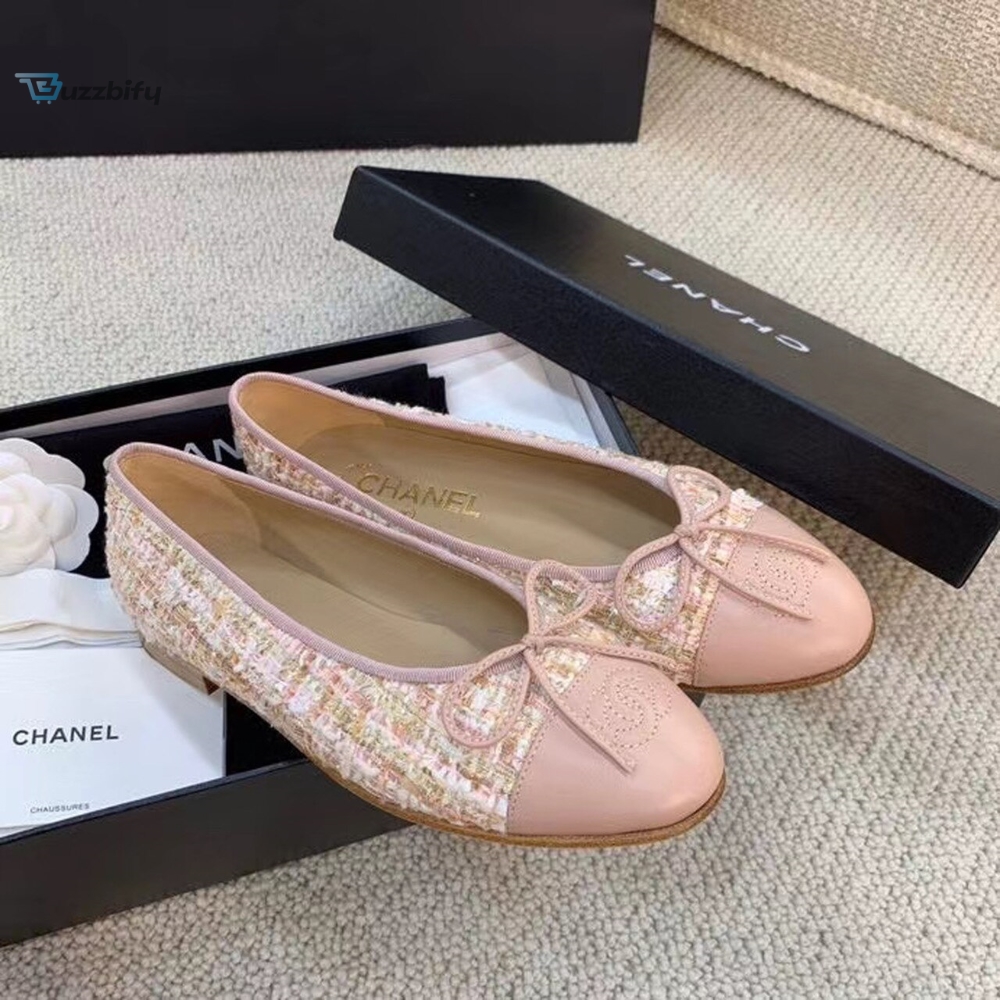 Chanel Ballerina Flats Tweed And Grosgrain Light Pink For Women Womens Shoes G02819