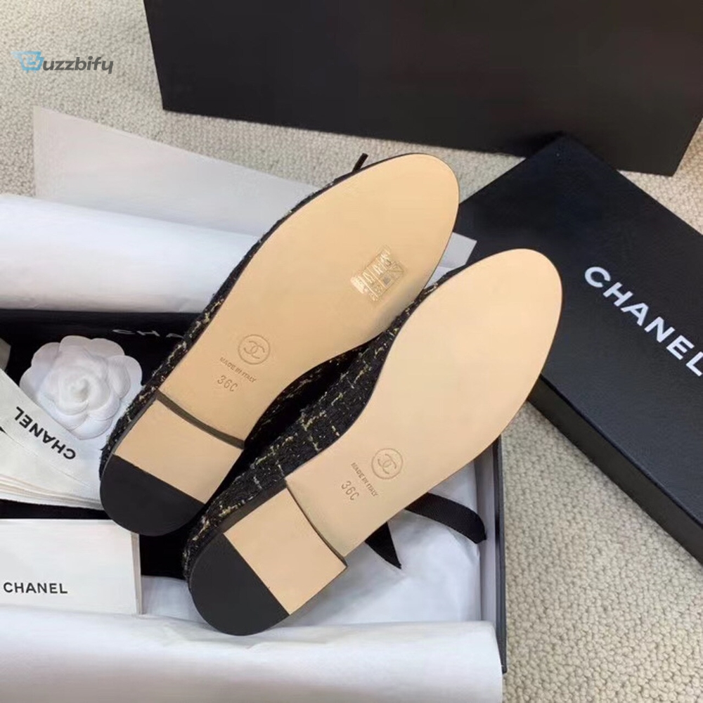 Chanel Ballerina Flats Tweed Blackgold For Women Womens Shoes G02819 K4311