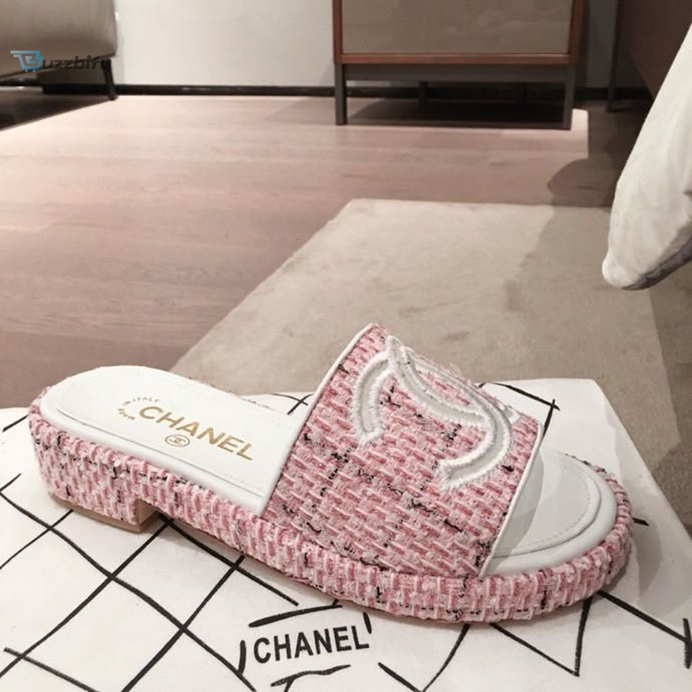 Chanel Cc Cork Sandals Tweed Pink For Women Womens Shoes