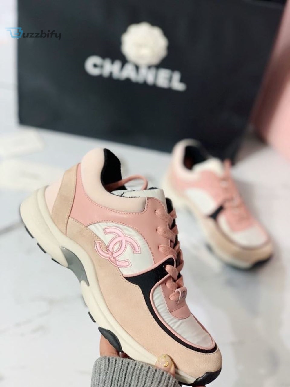 Chanel Nylon Trainer Sneakers Light Pinkwhite For Women Womens Shoes