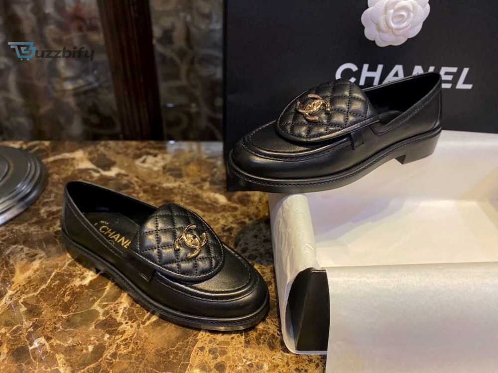 Chanel Tab Loafers Turnlock Flats Interlocking Cc Black For Women